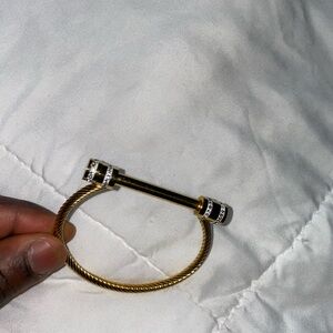 Gold-Tone Twisted Cable Bracelet with Rhinestone End Caps